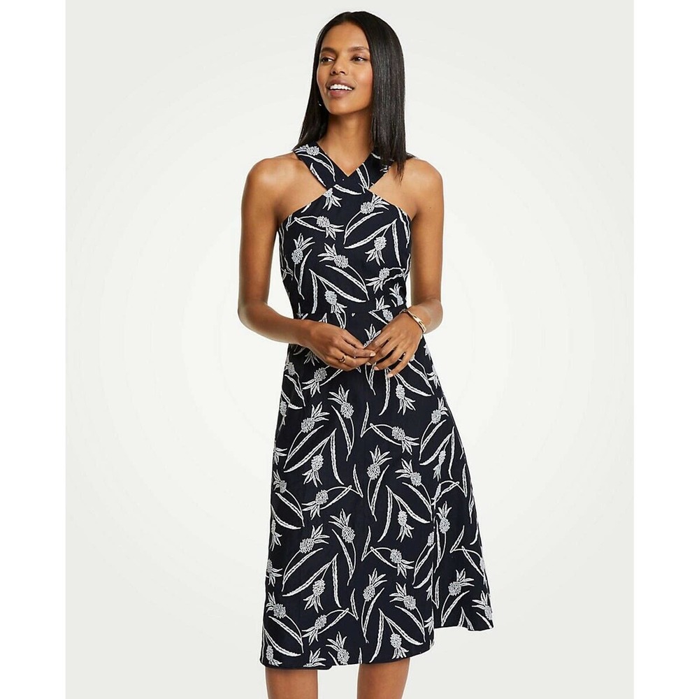 Ann Taylor Pineapple Embroidered Midi Dress Sz 6